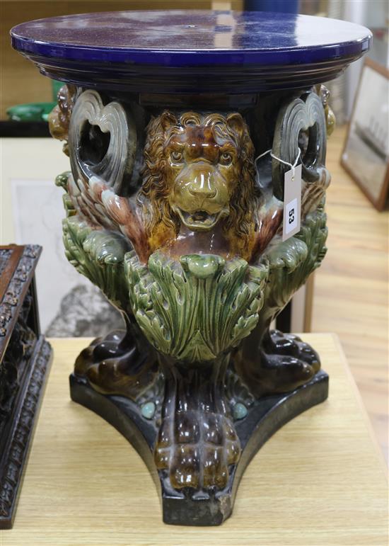 A Majolica jardiniere stand height 49.5cm